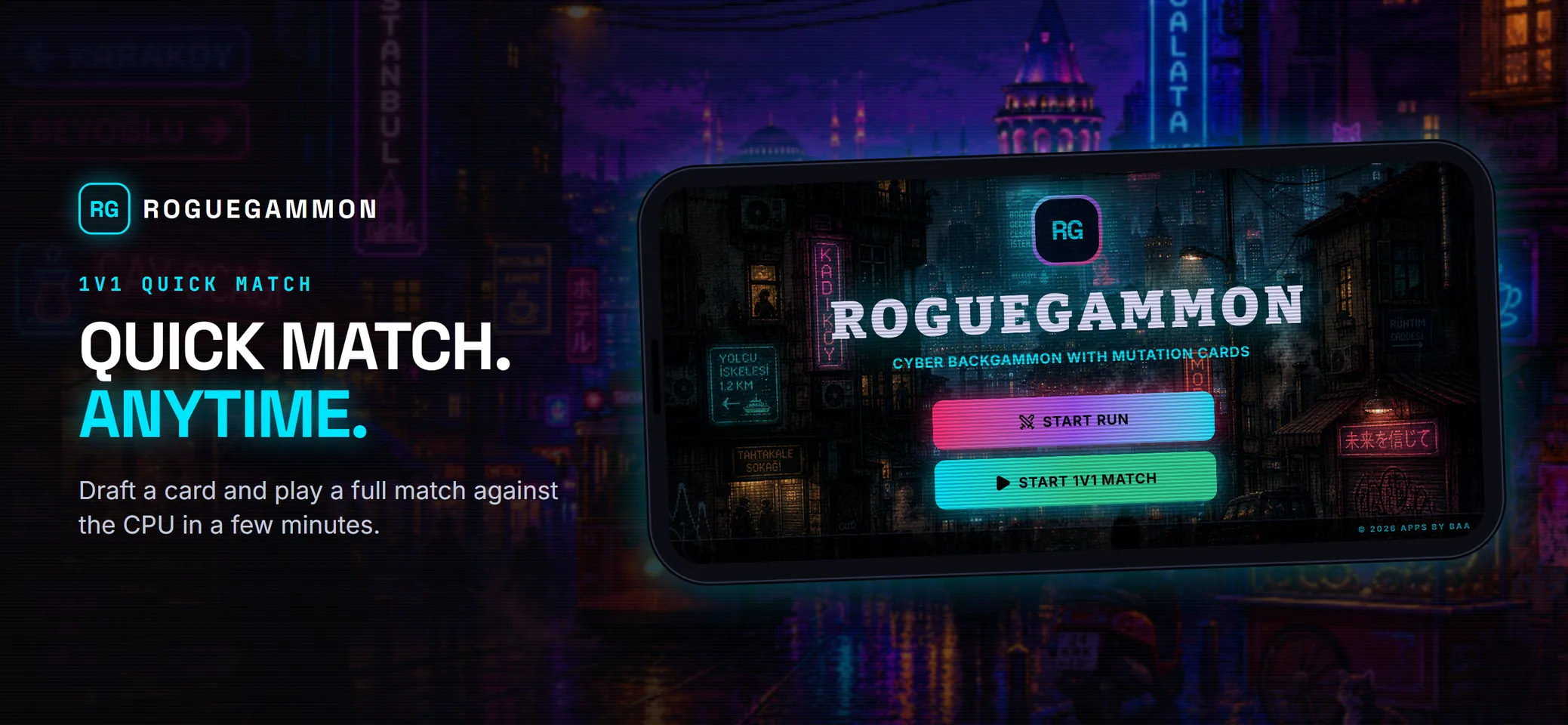 1v1 Quick Match against the CPU, from the ROGUEGAMMON main menu